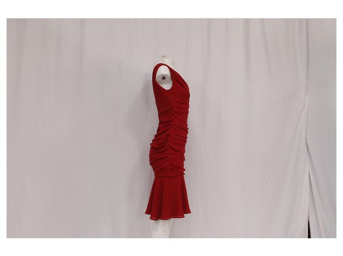 Vestido midi drapeado Dolce & Gabbana en seda roja - vista 15
