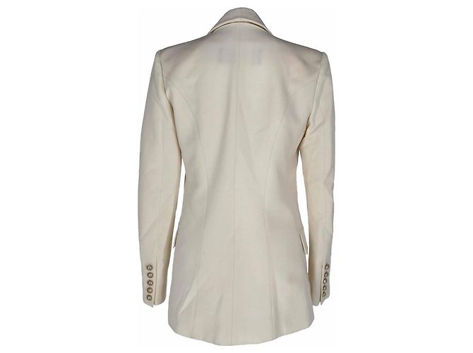Balmain Double-Breasted Fray-Trimmed Blazer in Ivory Wool White Cream - view 3