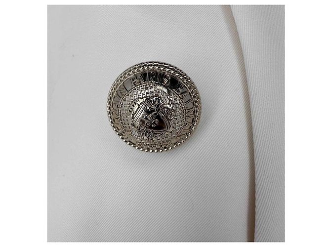 Balmain Double-Breasted Fray-Trimmed Blazer in Ivory Wool White Cream - view 4
