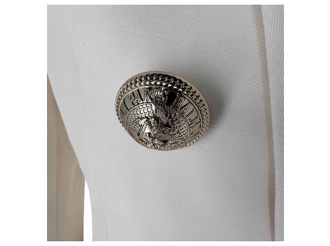 Balmain Double-Breasted Fray-Trimmed Blazer in Ivory Wool White Cream - view 5