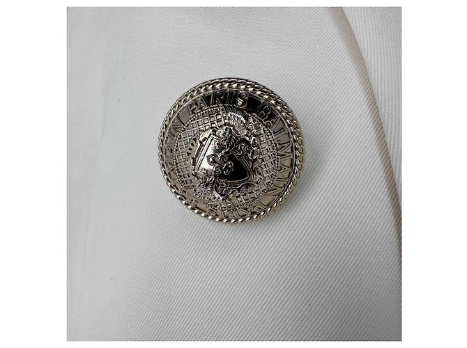 Balmain Double-Breasted Fray-Trimmed Blazer in Ivory Wool White Cream - view 6