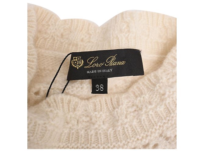 Suéter de punto con efecto encaje Loro Piana en cachemir crema Blanco Crudo - vista 4