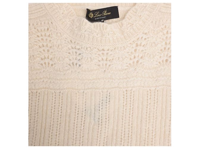 Suéter de punto con efecto encaje Loro Piana en cachemir crema Blanco Crudo - vista 5