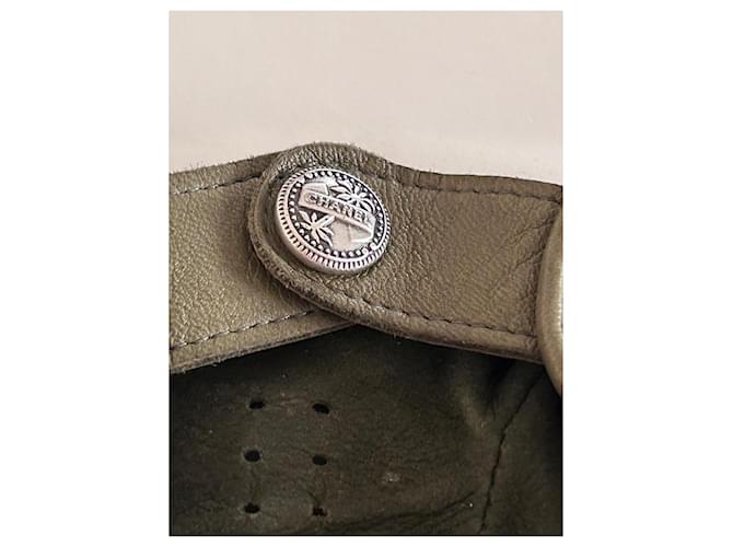 Chanel Häkel-Lederhandschuhe Beige Dunkelgrün - Ansicht 3