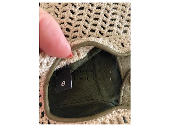 Chanel Häkel-Lederhandschuhe Beige Dunkelgrün - Ansicht 4