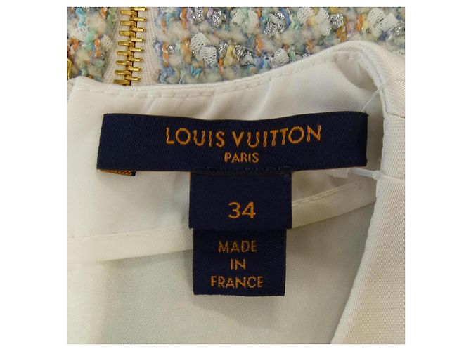 Louis Vuitton Stardust Lurex Tweed A-Linien-Kleid Weiß Blau Orange - Ansicht 4