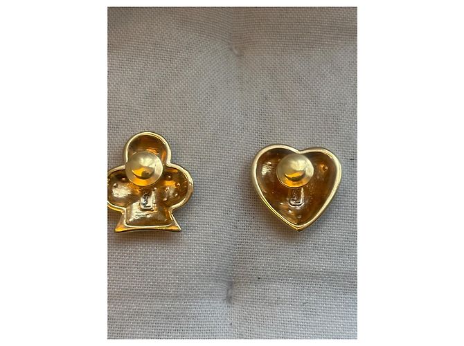 Yves Saint Laurent Paire de broches cœur et trèfle en métal doré et strass Argenté - vue 2