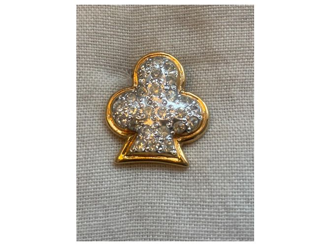 Yves Saint Laurent Paire de broches cœur et trèfle en métal doré et strass Argenté - vue 3