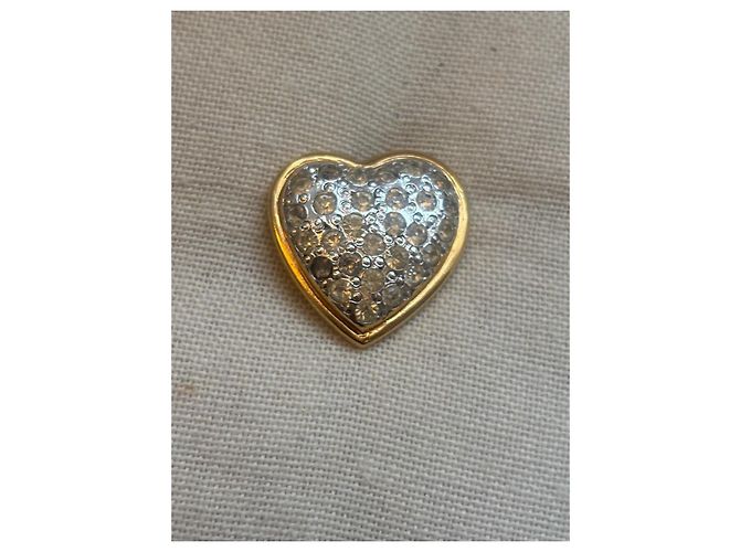 Yves Saint Laurent Paire de broches cœur et trèfle en métal doré et strass Argenté - vue 4