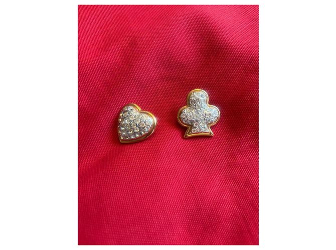 Yves Saint Laurent Paire de broches cœur et trèfle en métal doré et strass Argenté - vue 6