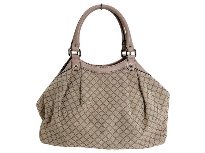 Gucci Diamante Canvas Sukey Tote Bag Braun Weiß Beige - Ansicht 2