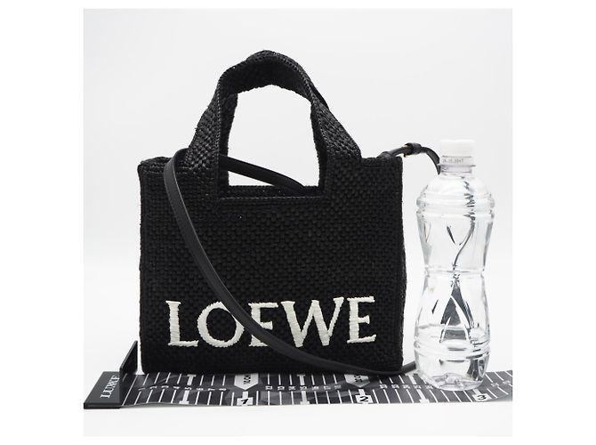Borsa a mano Loewe Raffia Font Tote Small Nero Bianco - vista 3