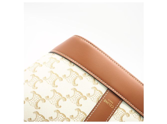 Céline Celine Triomphe Canvas & Calfskin Small Bucket Shoulder Bag Weiß Beige - Ansicht 11
