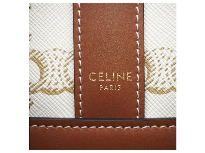 Céline Celine Triomphe Canvas & Calfskin Small Bucket Shoulder Bag Weiß Beige - Ansicht 13
