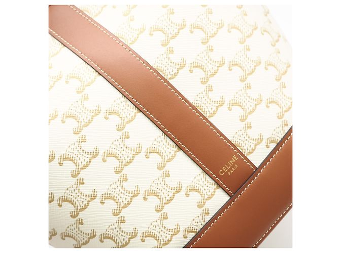 Céline Celine Triomphe Canvas & Calfskin Small Bucket Shoulder Bag Weiß Beige - Ansicht 4