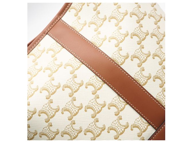 Céline Celine Triomphe Canvas & Calfskin Small Bucket Shoulder Bag Weiß Beige - Ansicht 5