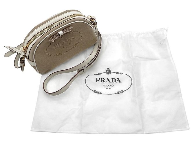 Borsa a tracolla in jacquard con logo Prada Marrone Bianco - vista 13