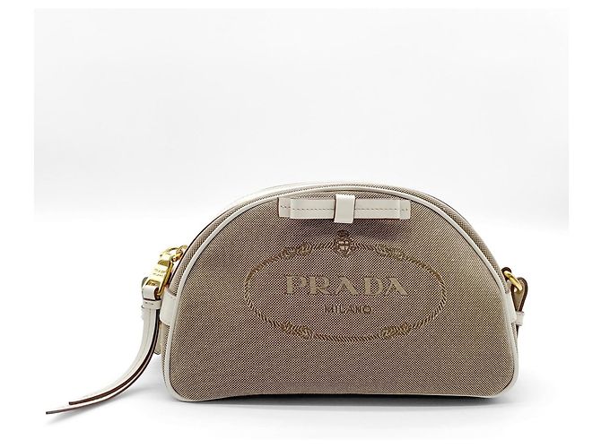 Borsa a tracolla in jacquard con logo Prada Marrone Bianco - vista 2