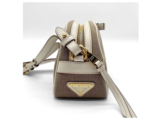 Borsa a tracolla in jacquard con logo Prada Marrone Bianco - vista 5