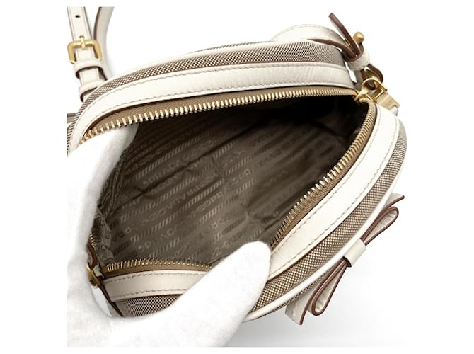 Borsa a tracolla in jacquard con logo Prada Marrone Bianco - vista 8