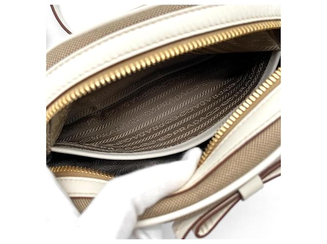 Borsa a tracolla in jacquard con logo Prada Marrone Bianco - vista 9