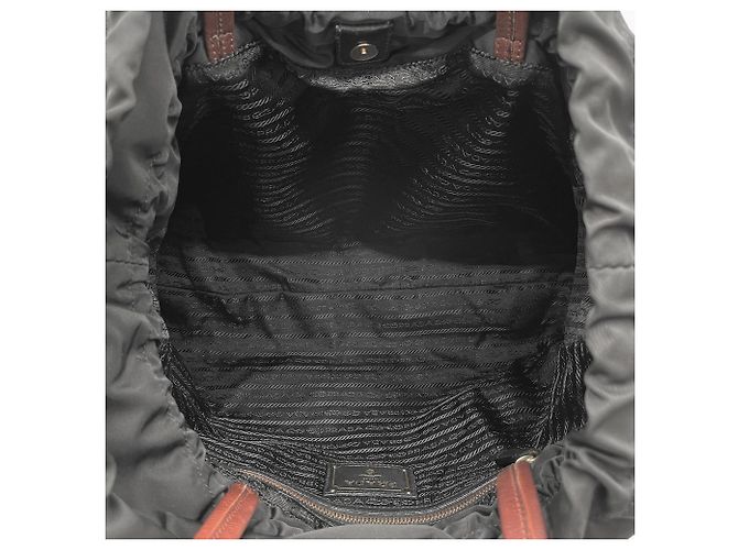 Bolso Tote con cordón Logo Prada BN1757 Castaño Negro - vista 10