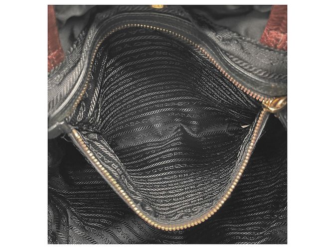 Bolso Tote con cordón Logo Prada BN1757 Castaño Negro - vista 11