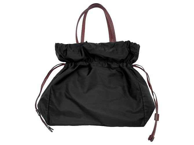 Bolso Tote con cordón Logo Prada BN1757 Castaño Negro - vista 2