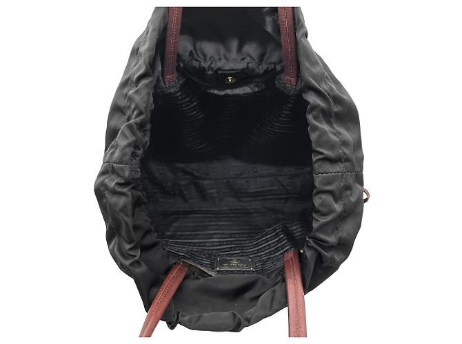 Bolso Tote con cordón Logo Prada BN1757 Castaño Negro - vista 9