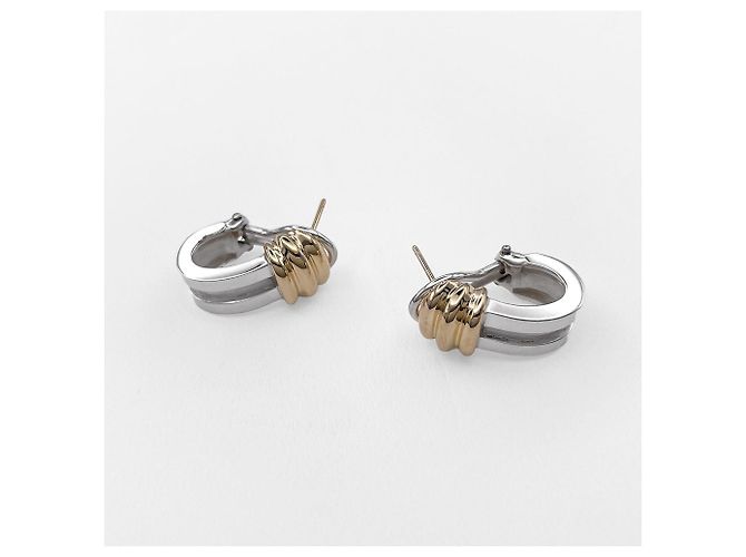 Tiffany & Co Brincos Tiffany Atlas Grooved Double Line Prata Dourado - vista 2