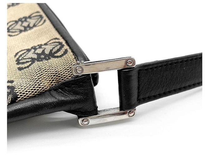 Bolsa de ombro em canvas Anagram Loewe Marrom Preto - vista 13