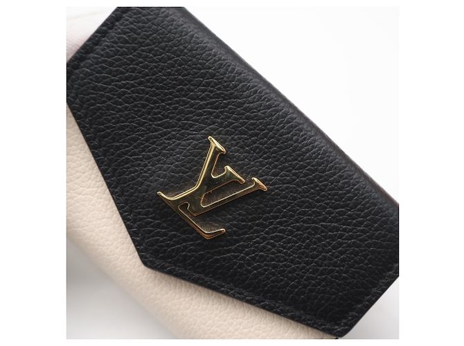 Cartera tríptico Portefeuille Lock Mini en piel de becerro granulado Louis Vuitton Negro Rosa Beige - vista 4