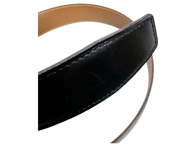 Hermès Cinturón reversible Hermes Constance H de piel Castaño Negro - vista 4