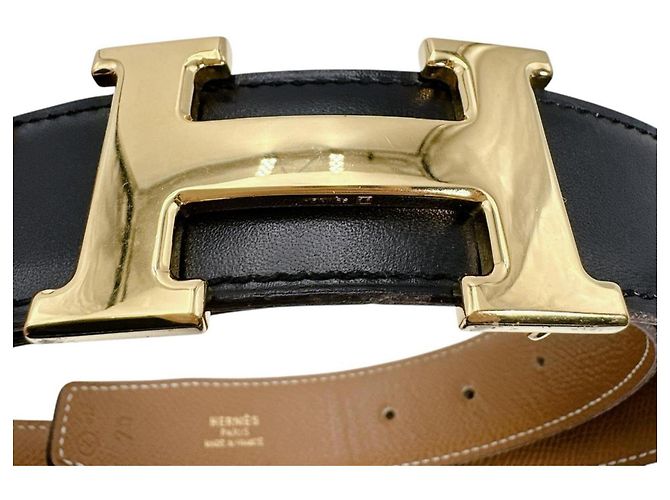Hermès Cinturón reversible Hermes Constance H de piel Castaño Negro - vista 7