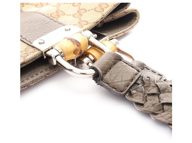 Borsa Tote Gucci Bamboo GG Canvas Beige Cachi - vista 10