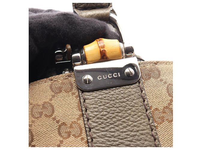 Borsa Tote Gucci Bamboo GG Canvas Beige Cachi - vista 13