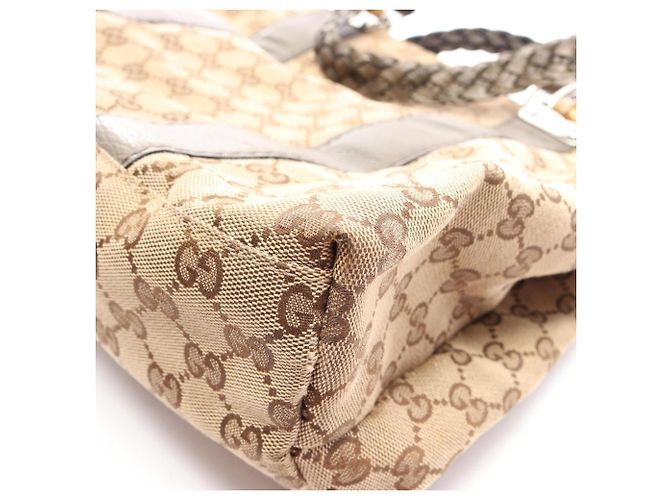 Borsa Tote Gucci Bamboo GG Canvas Beige Cachi - vista 6