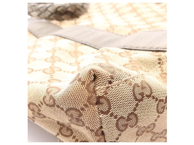 Borsa Tote Gucci Bamboo GG Canvas Beige Cachi - vista 7