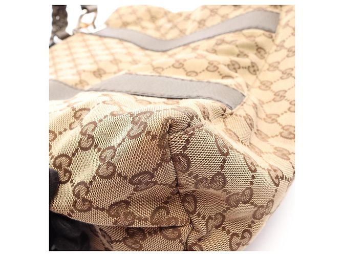 Borsa Tote Gucci Bamboo GG Canvas Beige Cachi - vista 8