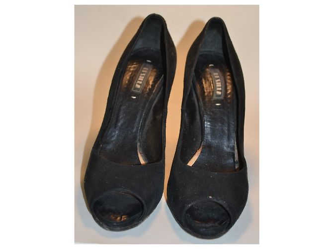 Autre Marque Décolleté open-toe in camoscio nero con tacco decorato - vista 2