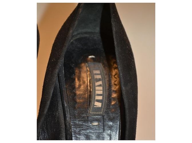 Autre Marque Décolleté open-toe in camoscio nero con tacco decorato - vista 3