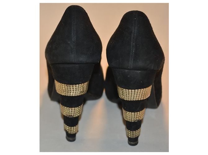 Autre Marque Décolleté open-toe in camoscio nero con tacco decorato - vista 4