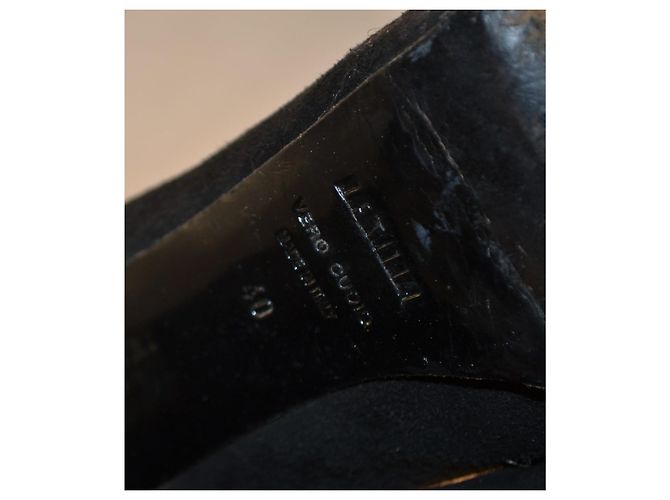Autre Marque Décolleté open-toe in camoscio nero con tacco decorato - vista 6