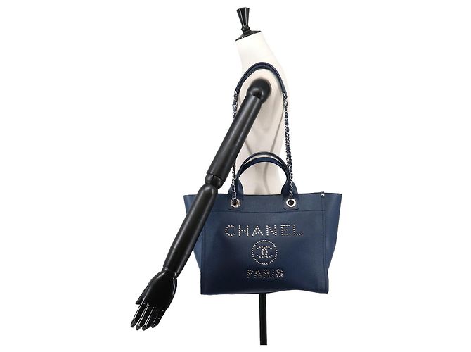 Chanel Deauville Navy Leder Tote Bag Marineblau - Ansicht 10