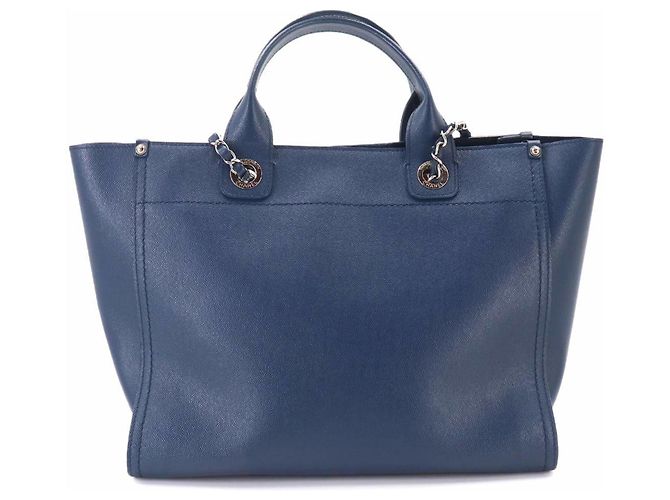 Chanel Deauville Navy Leder Tote Bag Marineblau - Ansicht 2