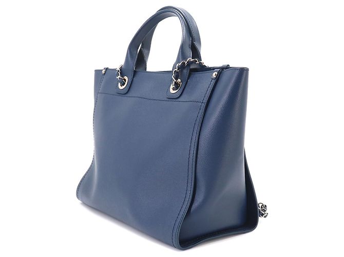 Chanel Deauville Navy Leder Tote Bag Marineblau - Ansicht 3