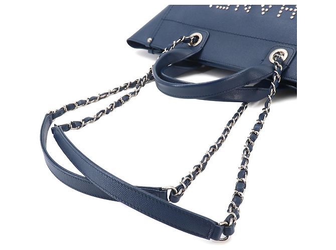 Chanel Deauville Navy Leder Tote Bag Marineblau - Ansicht 5