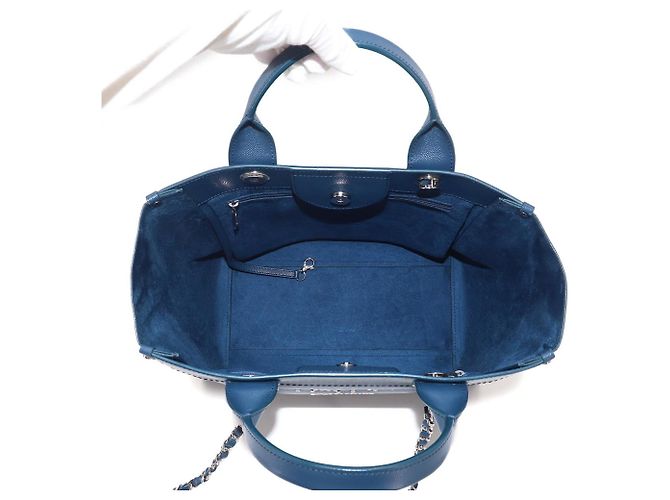 Chanel Deauville Navy Leder Tote Bag Marineblau - Ansicht 6