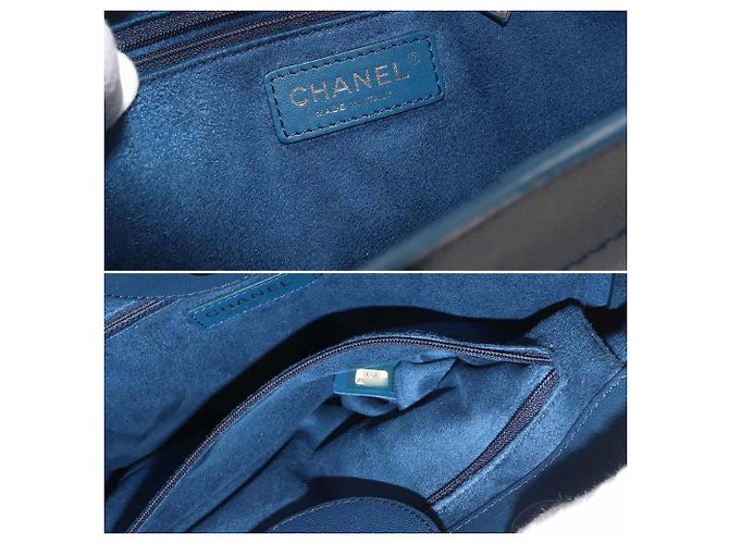 Chanel Deauville Navy Leder Tote Bag Marineblau - Ansicht 8