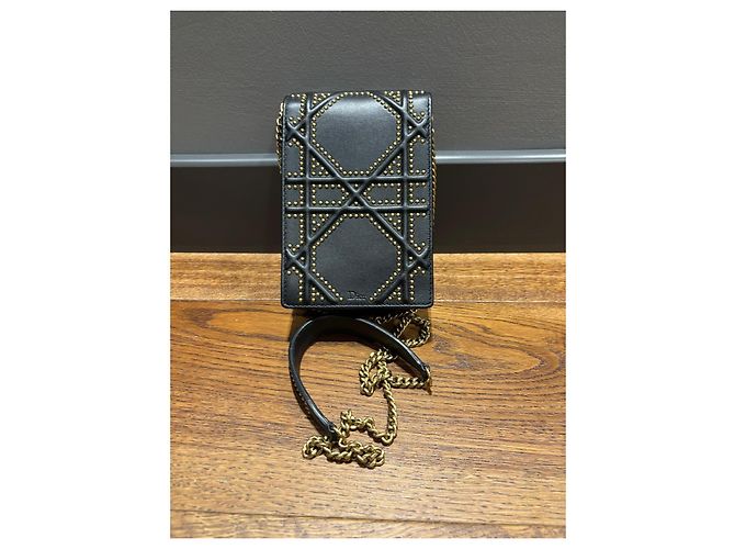 Bolsa de flap em couro preto com studs Dior Diorama Vertical - vista 6